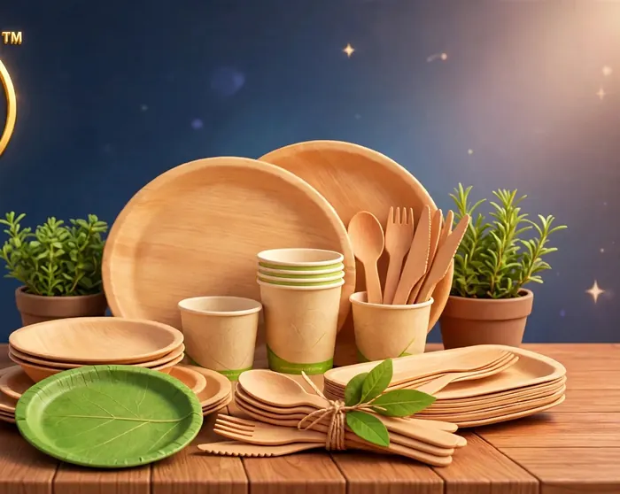 Eco-friendly buffet plates, cups and cutlery