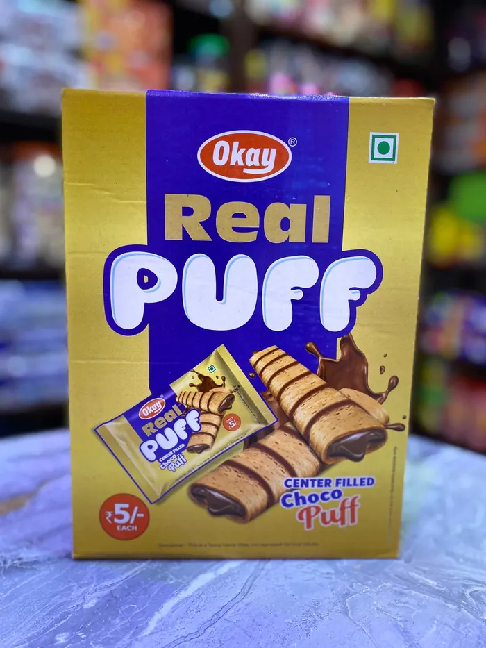 Okay Real Puff choco-filled puff biscuit