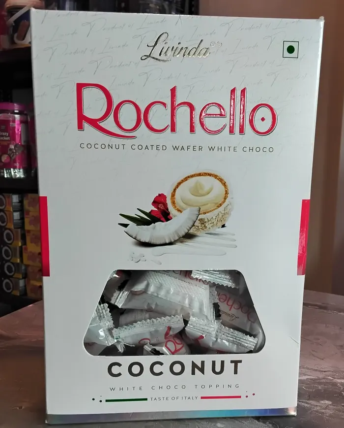 Rochello coconut coated wafer, white choco